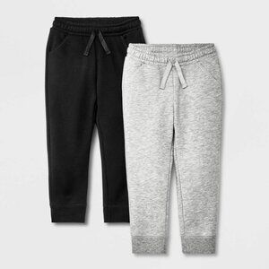 NEW! Set of 2 Toddler / Baby Fleece Jogger Pants, Gray/Black - Cat & Jack